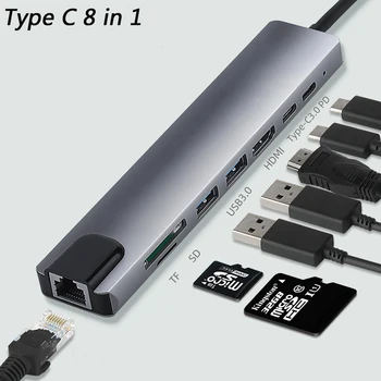 

USB Type C Hub to HDMI Adapter 4K RJ45 USB3.0 SD/TD Card Reader PD Charging USB C Docking Station For MacBook Pro/Air Dex