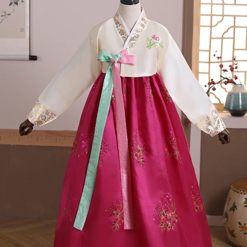 Ropa tradicional coreana para mujer, conjunto Kimono bordado Floral de bronce elegante, mejora la de fiesta de año nuevo con | -