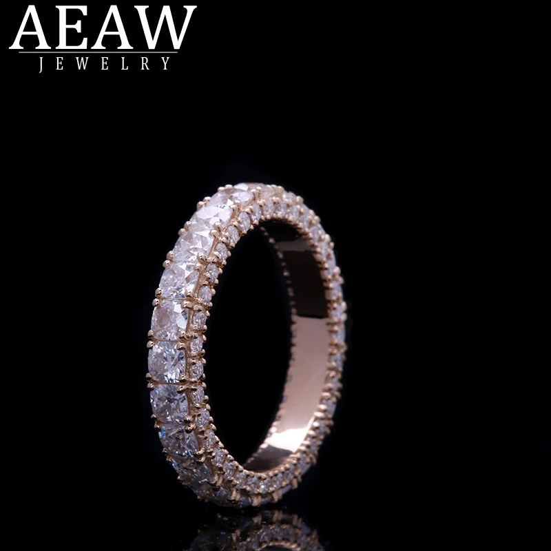 AEAW Solid 14K БЕЛОЕ ЗОЛОТО 3 мм 0.1ct Подушка огранка Муассанит развлечения Полный алмаз группа DF цвет для женщин