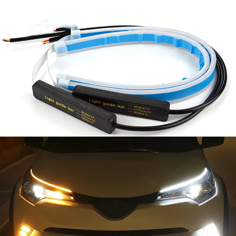 

2x Ultrafine Cars DRL LED Daytime Running Lights White Turn Signal Yellow Guide Strip for Headlight Assembly Drop Shipping