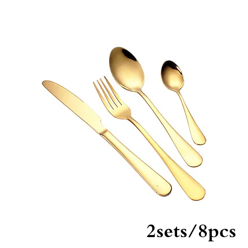 2 Sets 8PCS 4 шт./компл. и золотого цвета посуда Нержавеющая сталь Западной столовая посуда Золотой столовый набор ножей, вилок и ложек чайная ложка свадебные Обеденный Сервиз - Цвет: 2 Sets 8PCS