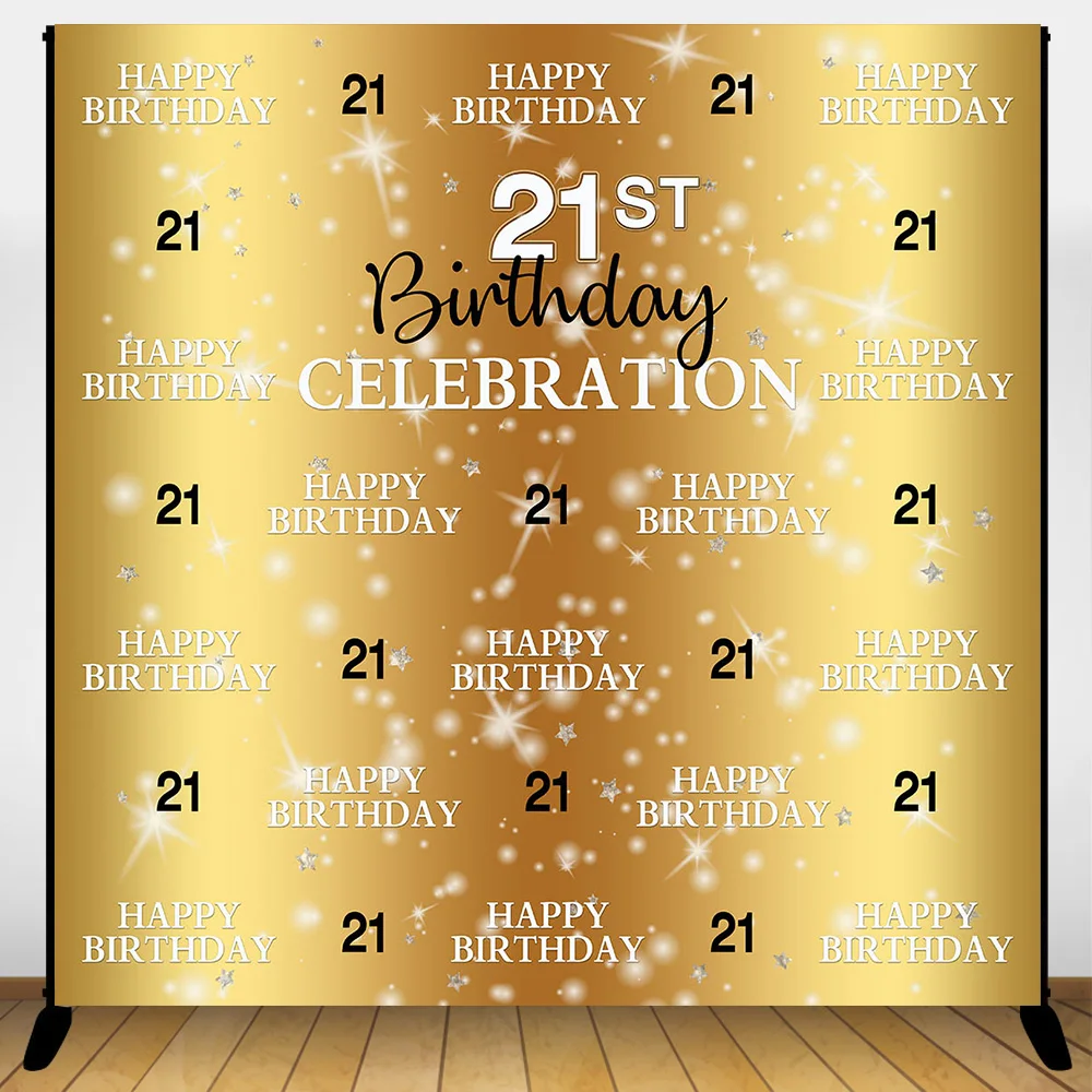 Happy 21st Birthday Backdrop Step Repeat Gold Photo Background Glitter Star for Party Decor | Электроника