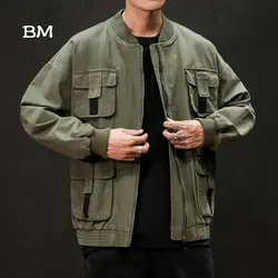 Японская уличная Мужская армейская куртка с несколькими карманами одежда в Корейском стиле черное пальто бейсбольные куртки Тактический