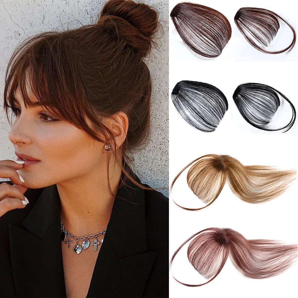 Flequillo de aire para mujer, Clip de pelo en flequillo frontal, explosión de flequillo, pelo sintético con pinza, accesorios para extensiones de cabello falso