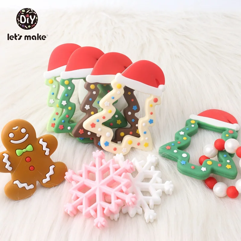

Let's Make Baby Teether Rodent Christmas Gifts Star Socks Deer Elk Gingerbread Man Tree Snowflake DIY BPA Free Silicone Teething