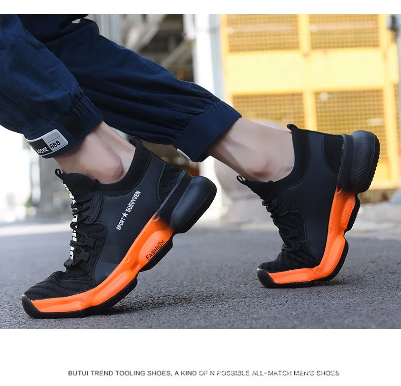 Мужская Рабочая защитная обувь; коллекция года; модные уличные кроссовки со стальным носком и защитой от проколов; мужские повседневные кроссовки