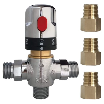 

3-Way Thermostatic Mixing Valve with 1/2 NPT Male Connections Water Temperature Adjust Pipe Valve