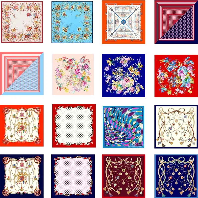 

Matagorda 65 Colour Women Scarf 35 Inch Silk Satin Large Square Cycle Chain Metal High Quality Scarves Head Scarf Shawls Wraps