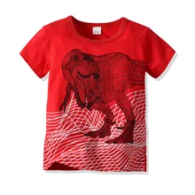 Модная детская рубашка с короткими рукавами в европейском и американском стиле с перекрестной каймой Детский пуловер с 3D принтом динозавра для мальчиков