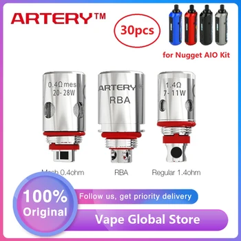 

30pcs Original Artery Nugget AIO Coil w/ HP Mesh 0.4ohm & HP regular 1.4ohm & RBA Coil For Artery Nugget Kit E Cig vs Pal 2 Coil