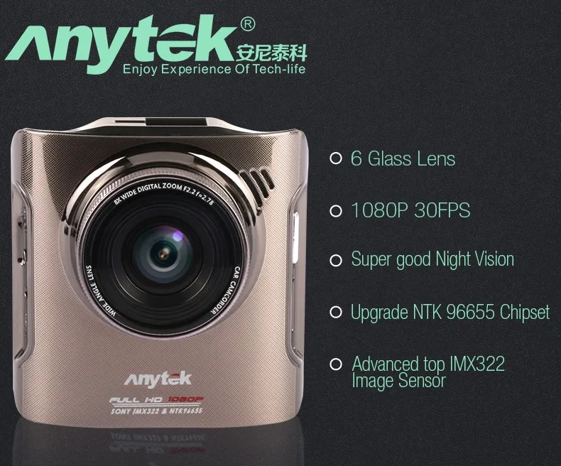 Anytek A3 Видеорегистраторы для автомобилей Новатэк 96655 автомобильный Камера с sony IMX322 CMOS супер Ночное видение Dash Cam Видеорегистраторы для автомобилей