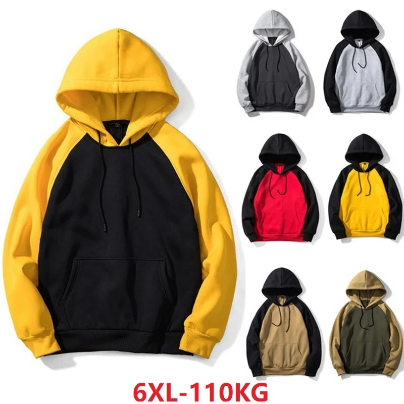 

Fleece Men Sweatshirt plus large size big 5XL 6XL hooded hoodies ptchwork Streetwear Hip Hop Winter Tracksuit sportwear outwear