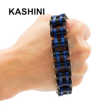 Браслеты из нержавеющей стали для велосипеда, байкеров, панков, мотоциклов, мужчин, синий, черный, мужской браслет