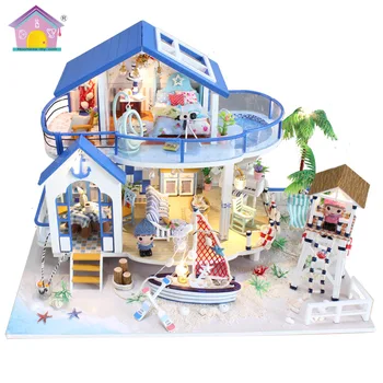 

Creative DIY Toy Blue Sea Legend Cross-Border Wooden Flash Mini House Assembly