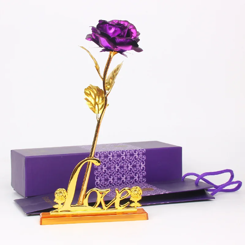 Gold Foil Valentine's Day Creative Gift Rose Gold Rose Lasts Forever Love Wedding Decor Lover Rose K1648 K - Цвет: Фиолетовый