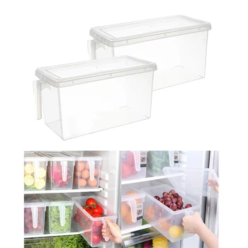 

2pcs Plastic Storage Bin Box Refrigerator Kitchen Fridge Freezer Food Container