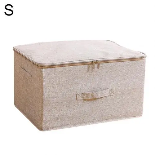 Beige S Экологически чистый льняной хлопок складной ящик для хранения с застежкой-молнией крышкой ручка домашний Шкаф Одежда Нижнее белье держатель Органайзер - Цвет: Beige S