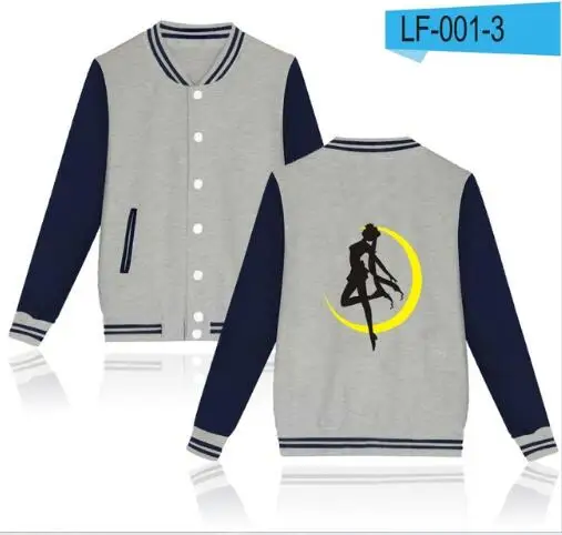 Gray and Blue Бейсбольные куртки Сейлор Мун для женщин и мужчин, куртки-кардиганы для молодых девушек, модные хлопковые куртки с принтом, женские весенне-осенние куртки, Топ - Цвет: Gray and Blue
