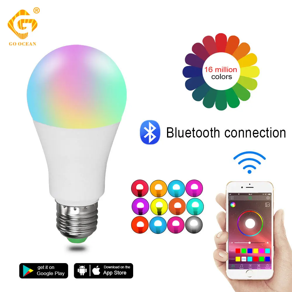 

E27 B22 Bluetooth LED Lamp Smart Bulb 15W RGBCW RGBWW Music Voice APP Control Timing Intelligent Bulbs Dimmable Living Room