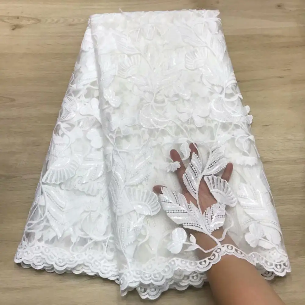 Белая кружевная ткань высокого качества африканская Свадебная кружевная ткань швейцарская вуаль кружева robe de mariee 3d Цветы Ткань 5 ярдов