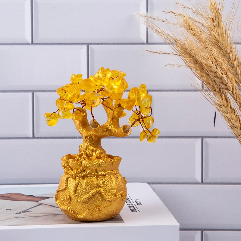 Natural Crystal Bonsai Money Tree Lucky Tree Feng Shui Money Home Decor