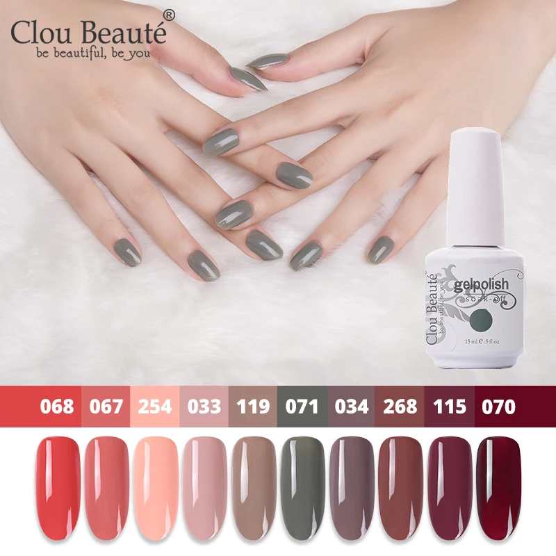 02 Набор гелевых лаков Clou Beaute, 10 шт., замачиваемый УФ-гель, светодиодный, долговечный Полупостоянный лак, серый, красный, розовый, Гибридный Гель-лак для ногтей - Цвет: 02