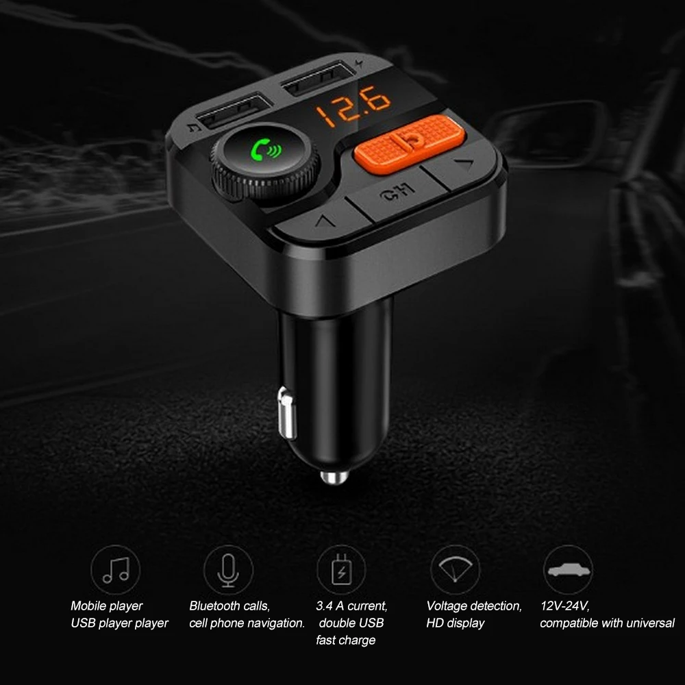 Автомобильный bluetooth-плеер Bluetooth 5,0, fm-передатчик, адаптер, беспроводное автомобильное зарядное устройство, двойной USB 3.4A, автомобильный комплект громкой связи, громкая связь
