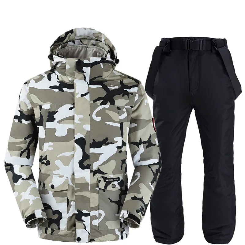 2019 new ski suit set warm padded waterproof windproof wear-resistant veneer double board ski pants detachable ski jacket