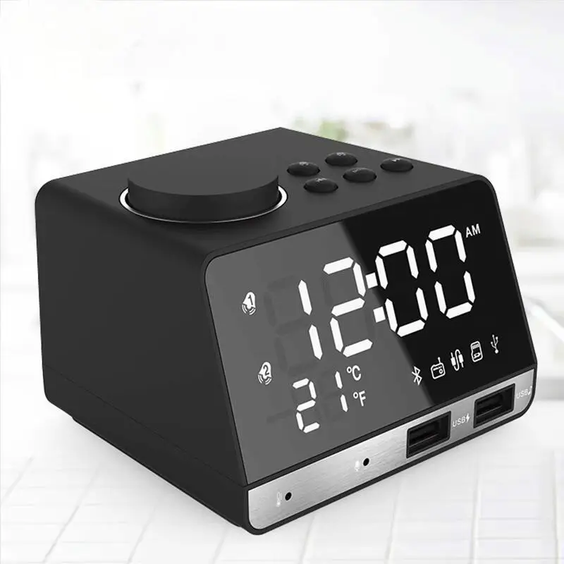 Цифровой Будильник Bluetooth радио будильник динамик температура 2 usb порта светодиодный дисплей украшение дома Повтор Настольные часы