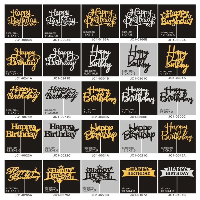 Cupcake Toppers Glitter-Plug-In Happy-Birthday Black 10pcs Gold White And Creative