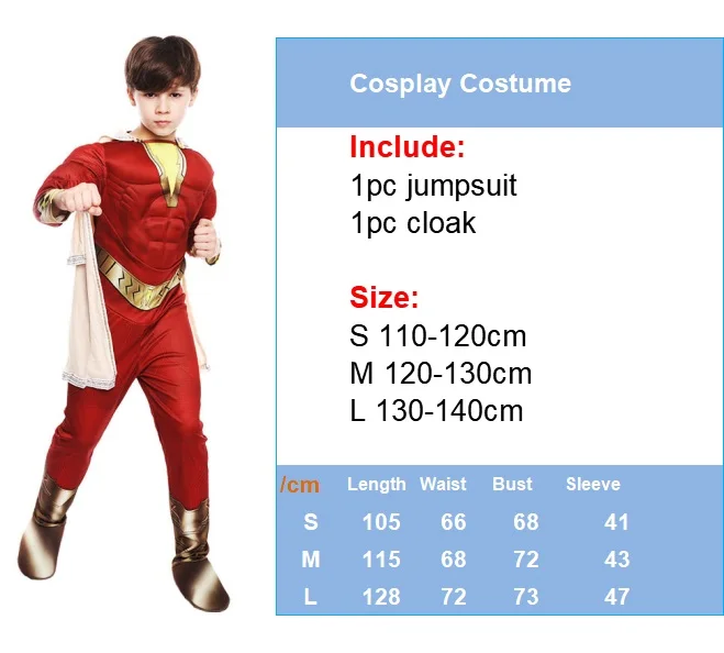 Маскарадный костюм супергероя Shazam для маленьких мальчиков; маскарадный костюм на Хэллоуин; карнавальные вечерние Костюмы для ролевых игр