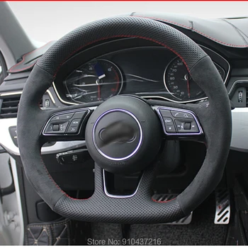 

Customize DIY Hand-stitched Car Steering Wheel Cover Black Suede Leather for Audi S3 S4 S5 RS3 RS5 2016-2021