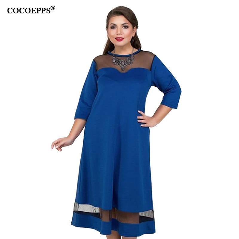 A Line 5xl 6xl Plus Size Winter Dress Mesh Elegant Women Dress Large Size Long Maxi Dress Evening Party Big Size vestidos - Цвет: blue