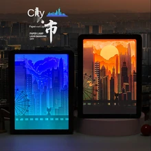 Caja de sombra de Marco de imagen 3D de 7 hojas, lámpara Led, pintura de paisaje, decoración de sala de estar, regalos de lujo, manualidades de arte Diy