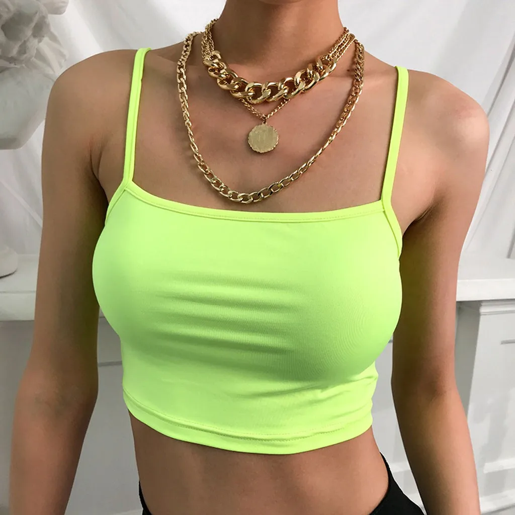 Women Summer 2020 Bright Neon Green Tank Tops Women Fashion Solid Crop Tops Femme Sexy Fluorescence Bustier Top Top Zhenskij Camis Aliexpress