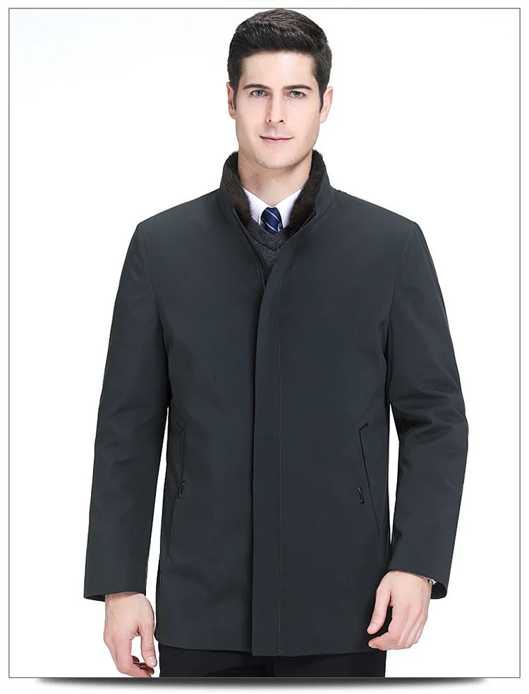 Top Grade Middle-aged MEN'S down Jacket Men's Thick Warm Mink Fur Stand Collar Business MEN'S Coat Men's Mid-length