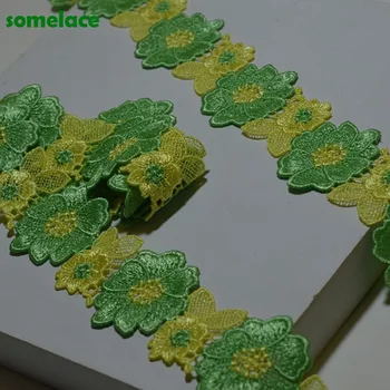 

3Yds/lot 4cm Wide Fluorescent Green Yellow Mixed Floral Venise Lace Trim with Design for Wedding Bridal,Garment Decoration191221