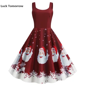 

2019 Christmas Dress Women Sleeveless 50S 60S Vintage Pinup Elegant Party Dress Casual Plus Size Vestidos Robe Pull Femme Hiver