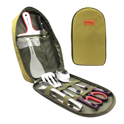 Army green Открытый Кемпинг посуда набор для барбекю гриль набор инструментов разделочная доска кухонный нож зажим ножницы ложка-Лопатка 8 шт./компл - Цвет: Army green
