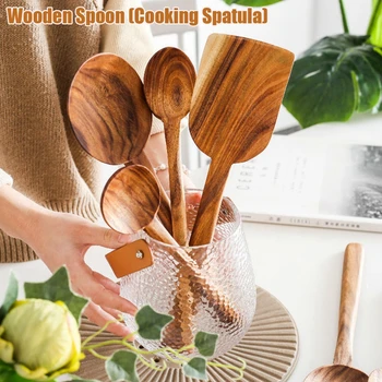 

Teak Wooden Turner Spatula Rice Spoon Big Soup Scoop For Cooking Wood Kitchen Cooking Utensils Supplies