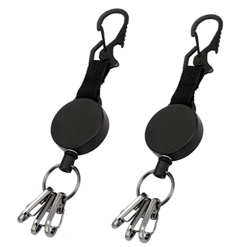 

Retractable Key-Chain Badge Reel Key Holder Ring with Carabiner, Steel Cable, Keychain for Work, Janitor 2Pcs