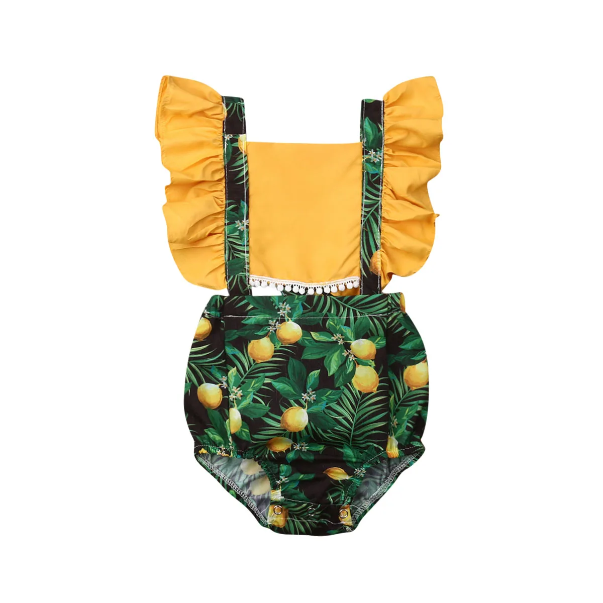 Коллекция года, летняя одежда для малышей Одежда для новорожденных девочек рюшевые боди с фруктовым принтом, лоскутный комбинезон с открытой спиной, наряды, пляжный костюм - Цвет: Lemon