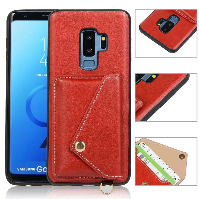 

Luxury Leather Phone Case Card Holder Wallet Case For Samsung Galaxy S9 S10 Plus Edge Note 9 With Lanyard Cover Back Funda Capa