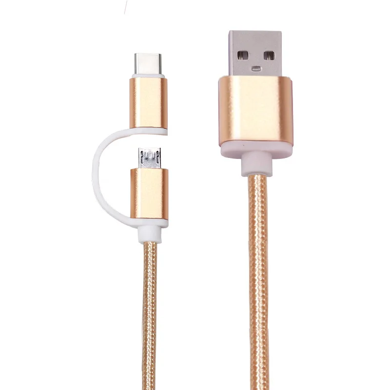 

2 in 1 USB Cable Type C Micro USB Fast Charging Cable Multifunction USB C Nylon Braid for Samsung S9 Android Mobile Phone Cables