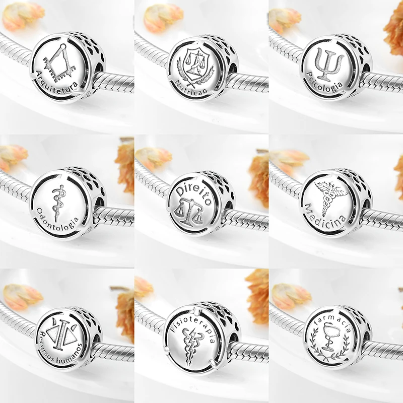

New 925 Sterling Silver Symbol Doze Portuguese language career Beads Fit Original Pandora Charm Bracelet necklace Jewelry