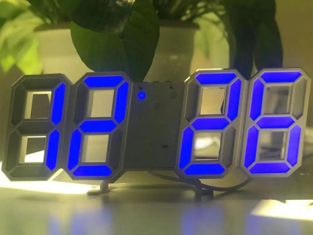 Blue A Hot! 3D LED Wall Clock Modern Digital Wall Table Clock Watch Desktop Alarm Clock Nightlight Saat Wall Clock For Home Living Room - Цвет: Blue A