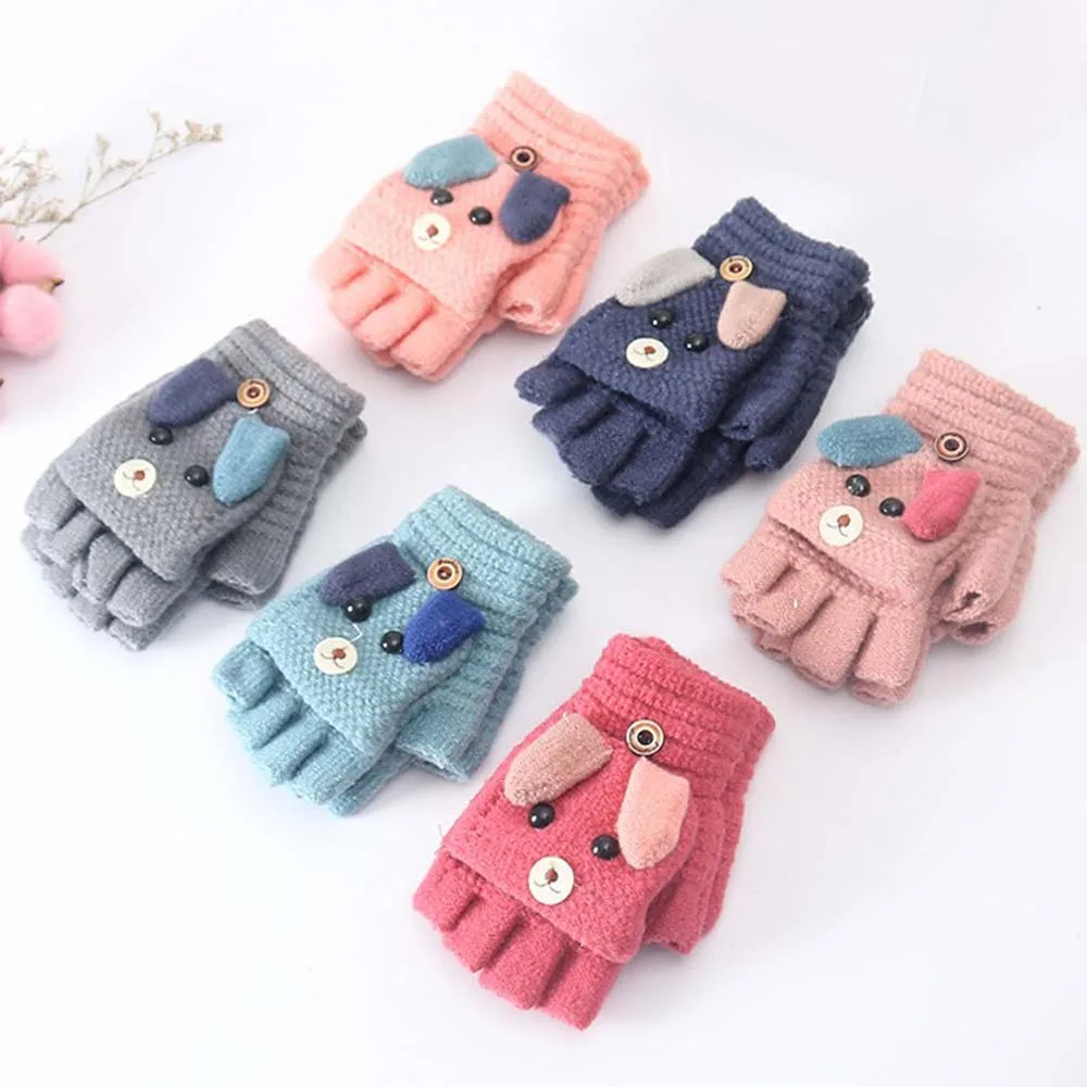 Детские Зимние перчатки для мальчиков и девочек возрастом от 3 до 8 лет, полупальчиковые перчатки, теплые митенки детские вязаные перчатки