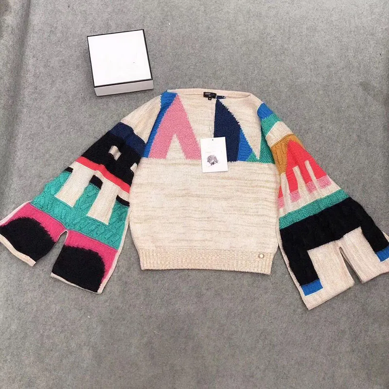 LINGHAN осенне-зимний шерстяной вязаный свитер Женская мода Раздвоенная вспышка рукава красочные Вязаные Пуловеры дизайн