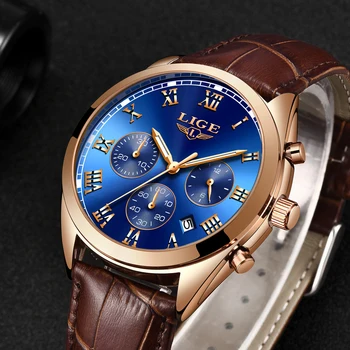 

LIGE Mens Watches Top Brand Luxury Chronograph Men Watch Leather Waterproof Sports Watch Male Military Clock Relogio Masculino