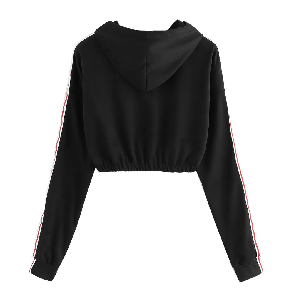 JAYCOSIN new short paragraph ladies solid color side stripes sweatshirt with hood casual sweatshirt fashion autumn and winter